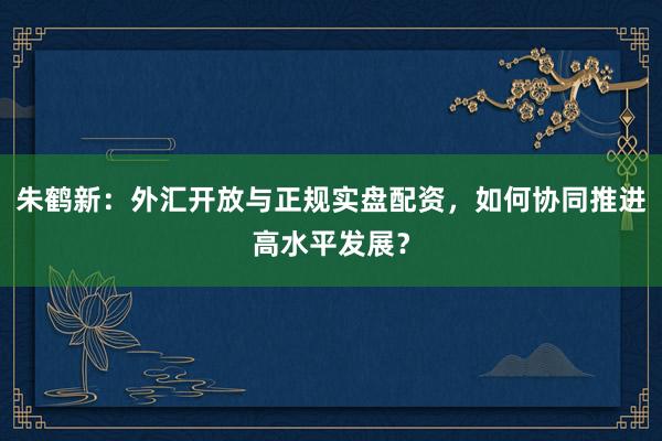 朱鹤新：外汇开放与正规实盘配资，如何协同推进高水平发展？