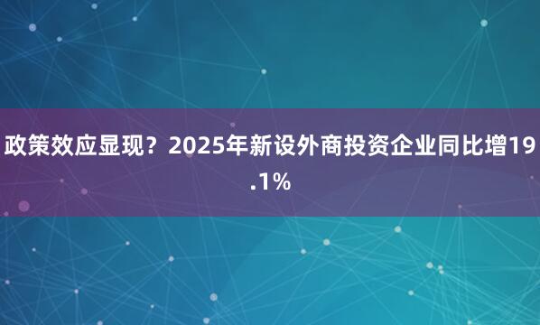 政策效应显现？2025年新设外商投资企业同比增19.1%