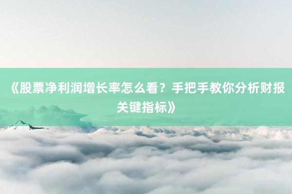 《股票净利润增长率怎么看？手把手教你分析财报关键指标》