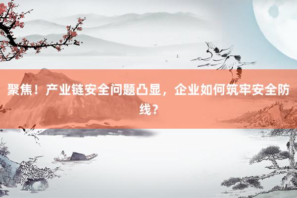 聚焦！产业链安全问题凸显，企业如何筑牢安全防线？