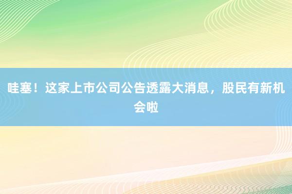 哇塞！这家上市公司公告透露大消息，股民有新机会啦