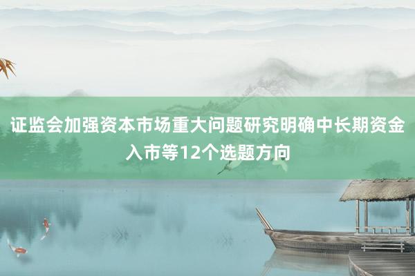 证监会加强资本市场重大问题研究明确中长期资金入市等12个选题方向