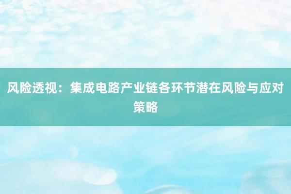 风险透视：集成电路产业链各环节潜在风险与应对策略