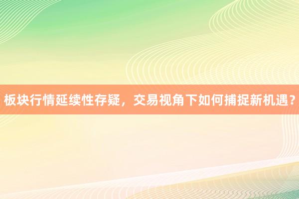 板块行情延续性存疑，交易视角下如何捕捉新机遇？