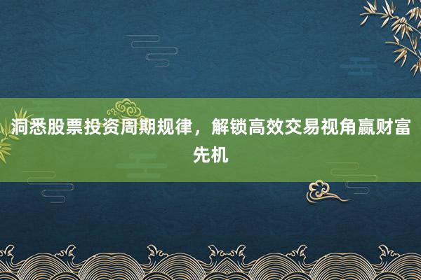 洞悉股票投资周期规律，解锁高效交易视角赢财富先机