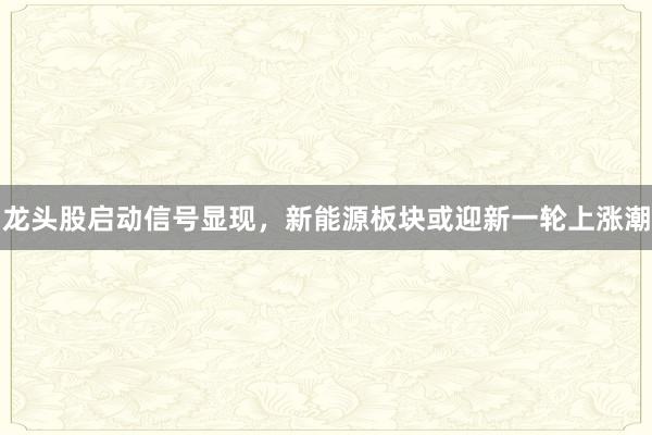 龙头股启动信号显现，新能源板块或迎新一轮上涨潮
