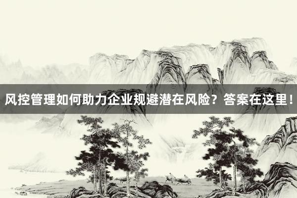 风控管理如何助力企业规避潜在风险？答案在这里！