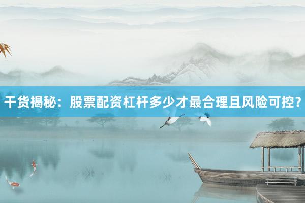 干货揭秘：股票配资杠杆多少才最合理且风险可控？
