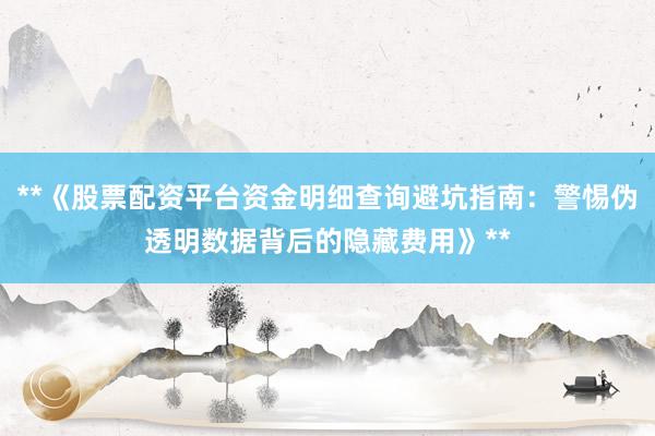 **《股票配资平台资金明细查询避坑指南：警惕伪透明数据背后的隐藏费用》**