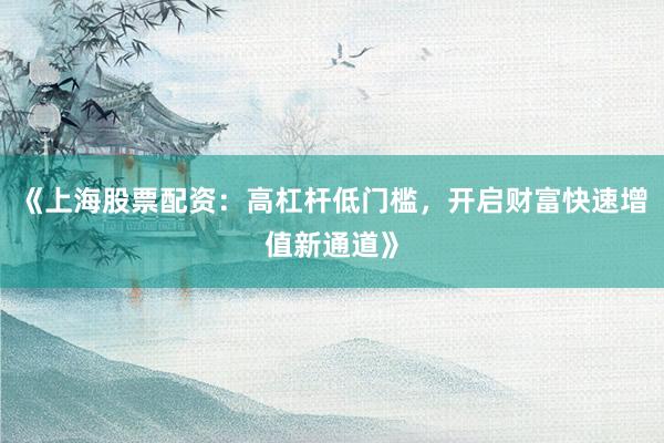 《上海股票配资：高杠杆低门槛，开启财富快速增值新通道》