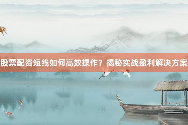 股票配资短线如何高效操作？揭秘实战盈利解决方案